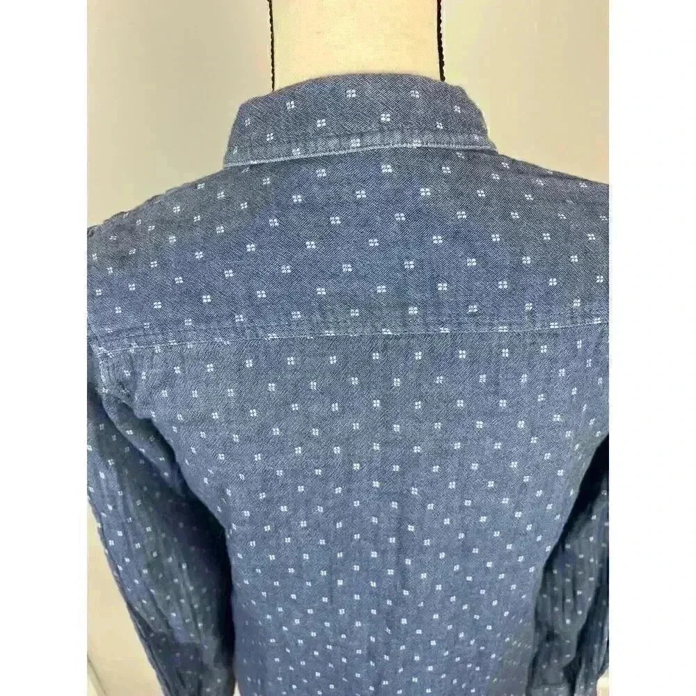 J. Mclaughlin Women's Denim Chambray Button Up Blue White Cotton Shirt Sz 6 - Picture 7 of 13